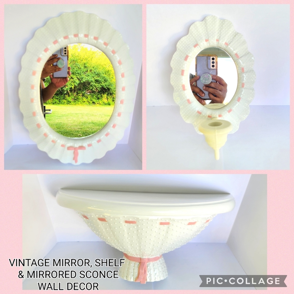 Vintage Shabby Chic Mirror Shelf & Mirrored.Scone Wall Decor Hangings